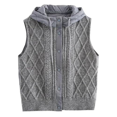 Joygoodta Hooded Vest Women Warm Quilted Knit Women Sweater Vest