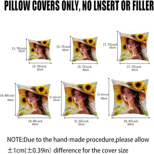 Housse de coussin 80x80cm tournesol carré lin imperméable lot de 2 taies