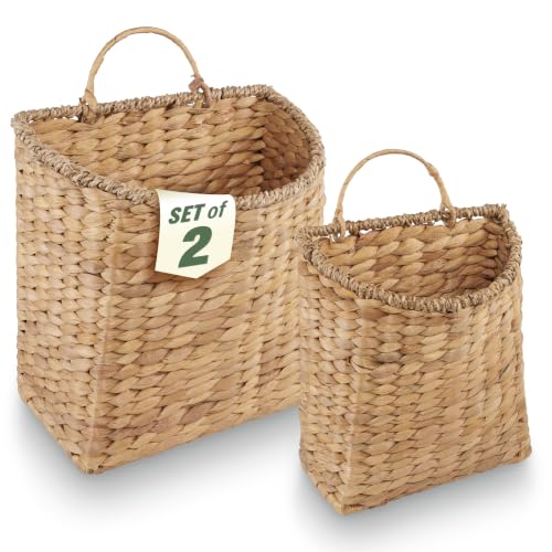 84ECO Set of 2 Wicker Hanging Baskets for Wall, Door - Wall Basket Decor