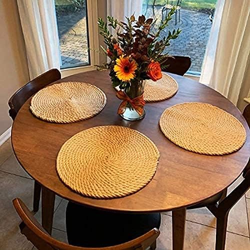 Pyatofyy Round Woven Placemats Set of 6, 7 Inch Jute Placemats Anti-Slip Heat Resistant Mat for Kitchen Dining Table Yellow - Image 4