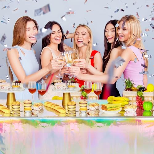 Roontin Iridescent Party Table Cloths - Rectangle Table Covers Plastic Holographic Foil Tablecloth for Birthday Bridal Wedding Christmas Party Decoration - Image 6