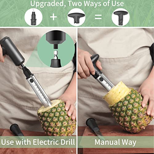 Newness Pineapple Corer With Knife, [Upgraded, Electric & Manual] Stainless Steel Fruit Pineapple Cutter With Electric Drill Accessory, Pineapple Slicer Core Remover Kitchen Tool With Measure Mark #TOP4