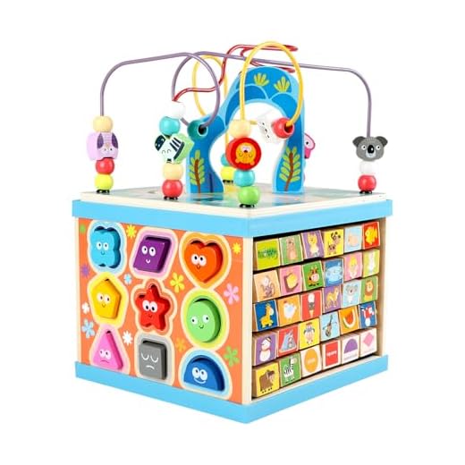 Qilay Wooden Activity Cube for Toddlers 1-3, 5 in 1 Multipurpose ABC-123 Abacus Early Educational Montessori Toys, Learning Toys for 1 2 3 Year Old | Bead Maze, First Birthday Gifts for Boys Girls