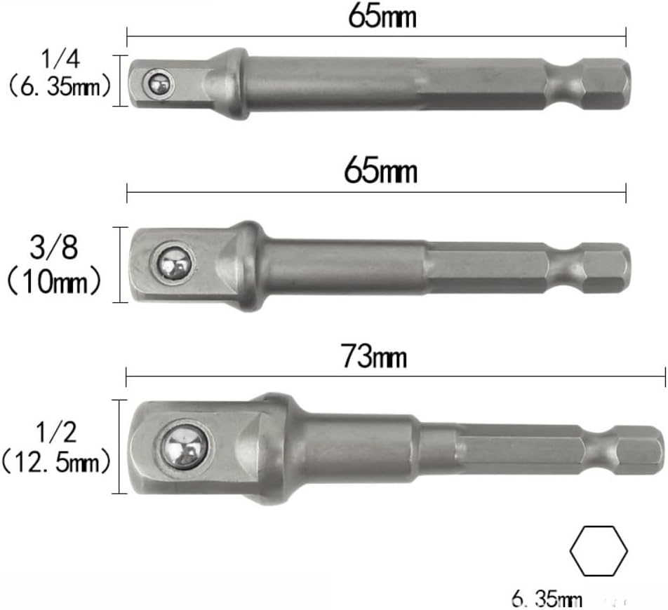 3 PCS Impact Socket Adapter Set, Heavy Duty Drill Socket Adapter Set, Impact Driver Socket Adapter, 3/8 to 1/2, 1/4 to 3/8, 1/4 to 1/2 Socket Adapter, 1/4-Inch Hex Shank