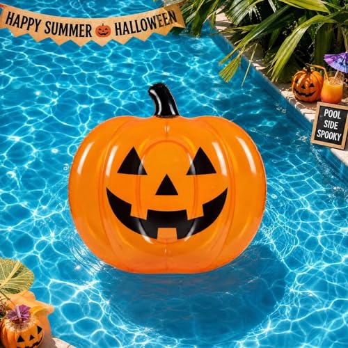 Chalyna Summer Halloween Pumpkin Pool Float Decorations 2.95ft Large Inflatable Halloween Pool Float Water Raft Inflatable Surfboard for Summer Swimming Beach Party Supplies Water Entertainment