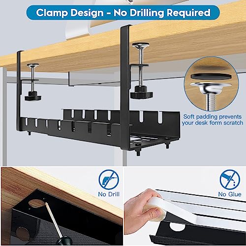 GUOOUG Kabelkanal Schreibtisch Schwarz Ohne Bohren, Einziehbar 28,5-55CM Kabelmanagement Schreibtisch, Verstellbarer Metall Kabelhalter Kabelwanne Kabel Organizer Tisch, Kabelkorb Klemmbar für Büro