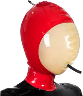 Latex Hood Inflatable Headgear with Mouth Tube Full Face Hood Rubber Head Mask Back Zipper for Cosplay