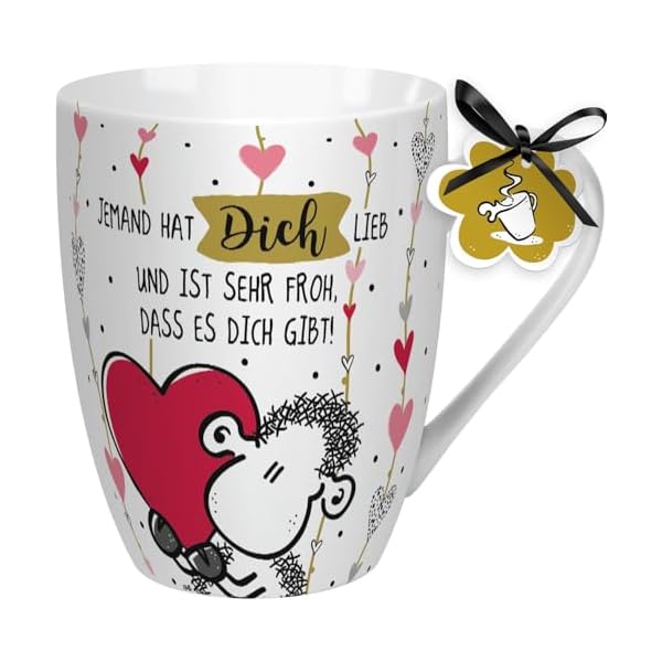 Sheepworld Tasse mit Spruch „Jemand hat dich lieb“ | Kaffeetasse, Porzellan, 30 cl | Sheepworld Lieblingstasse, Geschenk Liebe | 59600
