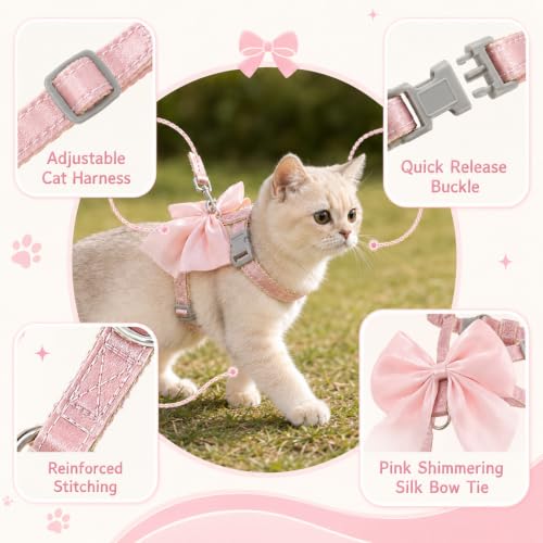 Pink Bow Cat Harness and Leash Set Escape Proof Adjustable Kitten Harness with Leash Soft Lightweight BreathableHarness for Kitty Puppy Bunny Small Dogs Chihuahua Walking Travel - Image 7