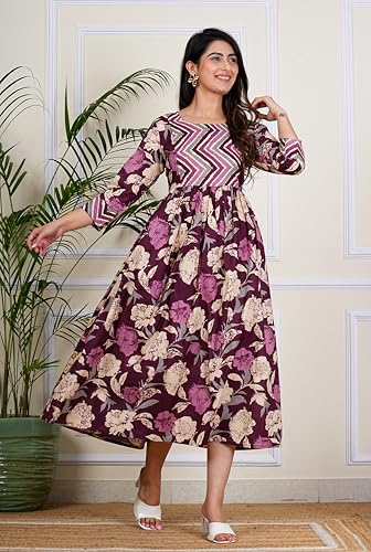Image of Kuruti B Sheets Women's Cotton Floral Printed Regular Fit Anarkali Kurta for Women
