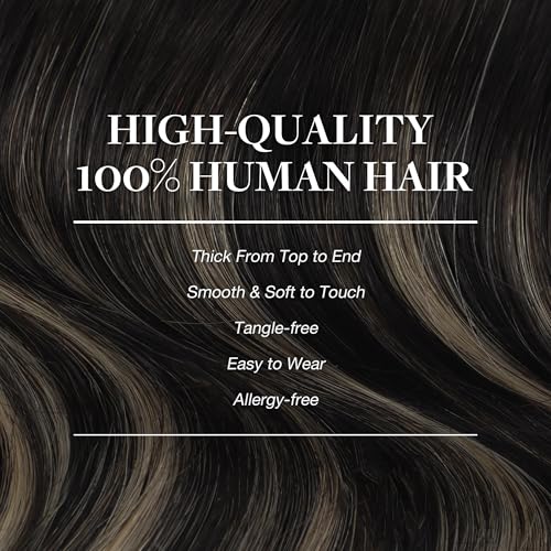 Image of GOO GOO Clip in Hair Extensions Real Human Hair, Remy Human Hair Extensions Clip ins for Women, Natural Human Hair, 14inch 120g 7Pcs, 1B /16 /1B Balayage Natural Black to Light Blonde