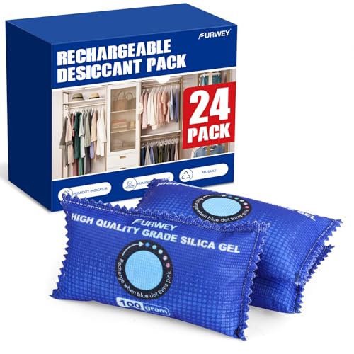 Image of FURWEY 24 Pack Rechargeable Desiccant Packs for Storage, 100g Each, Blue