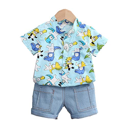 Baby Boy Outfit Summer Shorts Set Infant Dinosaur Shirts Short Sleeve T-Shirt&Jeans Kids Clothes Casual Playwear 2 Piece Blue