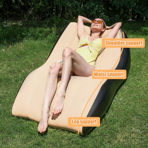 Sillón hinchable impermeable que no pierde aire sofá flocado con reposapiés 6