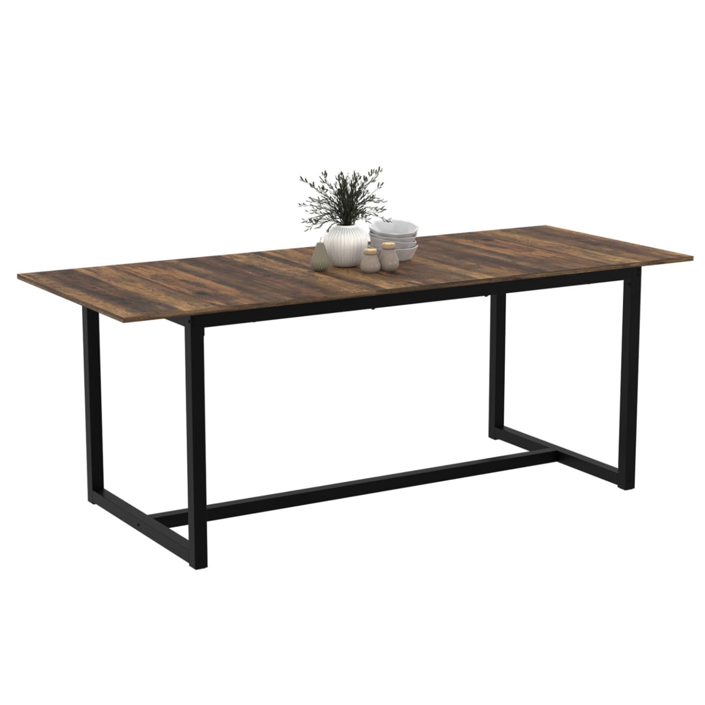 IDMarket - Mesa de comedor extensible rectangular Hawkins 6-10 personas madera oscura 160-200 cm