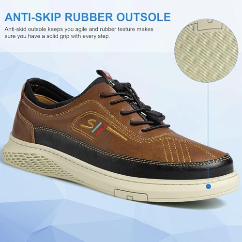 Moodeng Men's Leather Oxfords Comfortable Business Dress Shoes Casual Loafers Lace-Up Lightweight Walking Derby Shoes Comfortable Dark Brown4