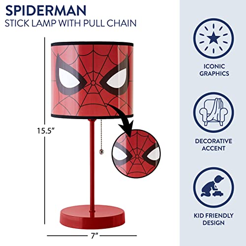 Idea Nuova Spiderman Stick Table Kids Lamp With Pull Chain, Themed Printed Decorative Shade, Red And Black #TOP1