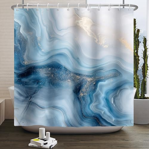 Rideau de douche marbre bleu blanc doré aspect texture premium - 4