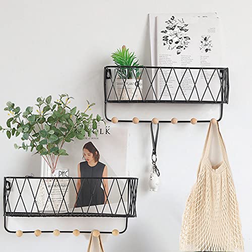 Juego de 2 Estantes Flotantes,Decoración Estantes de Pared Metálicos,Baldas Flotantes para Salón,Dormitorio, Baño, Cocina,Oficina (Black)