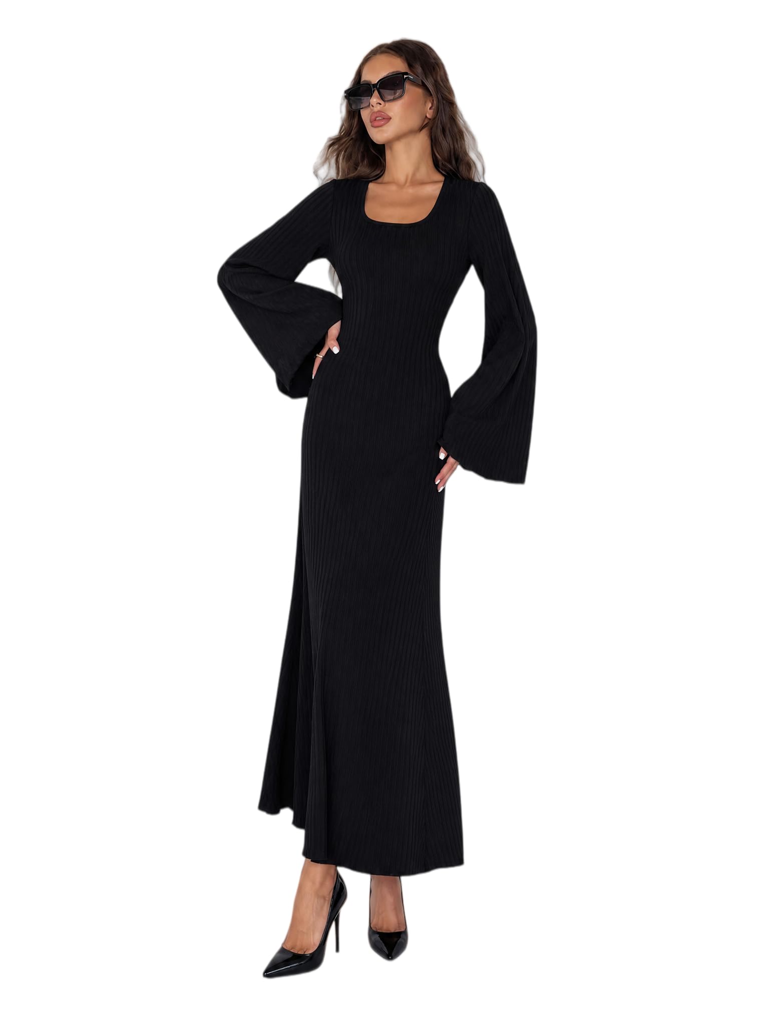 Robe longue avec nœud dans le dos et taille haute structurée - 8