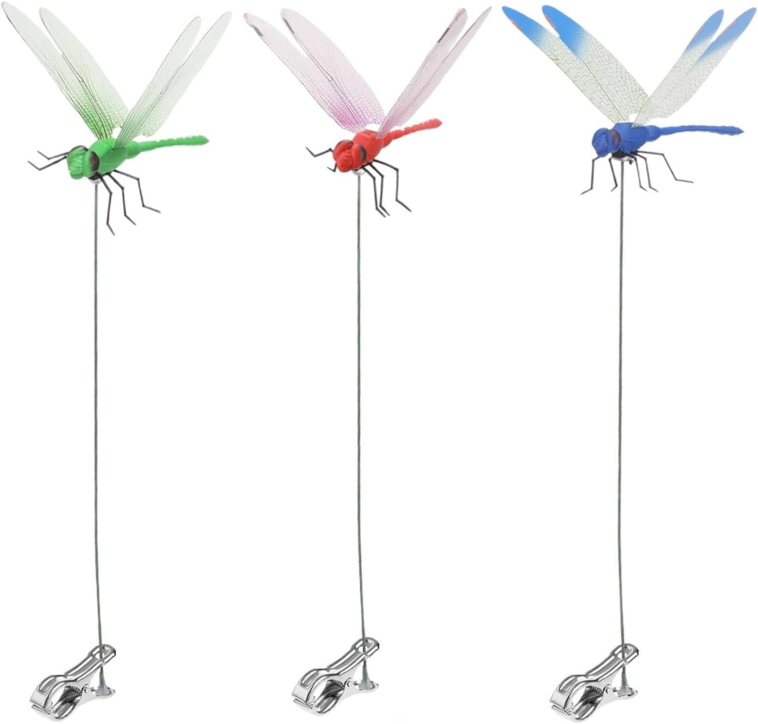 Fake Dragonfly Pole Clips Fake Dragonfly Pole Clips Horse Fly Deterrent with Clip Outdoor 3D Dragonfly Garden Decorative Clips 3 Colors Set Garden Decor (3Pcs) 3pcs