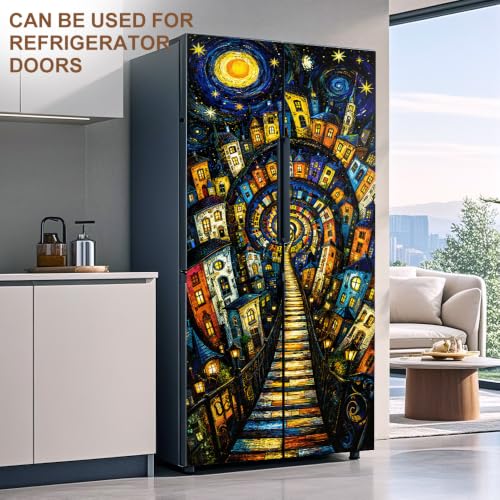 Image of Starry Town Door Sticker, Peel & Stick Door Cover, 30.3x78.7in