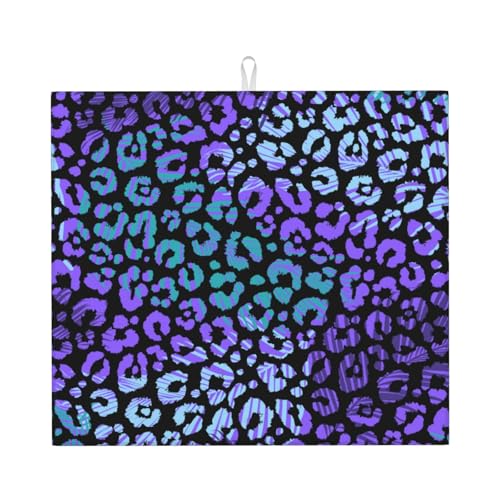 台所水切りマットカラフルなヒョウ柄のエキゾチックアニマルプリント 速乾吸水マット 食器乾燥マット 丸めて収納 皿置き 速乾性 耐油性 抗菌 消臭 お手入れ簡単 大判 衛生 防カビ 丸めて収納 滑り止め 棚シート46*41cm