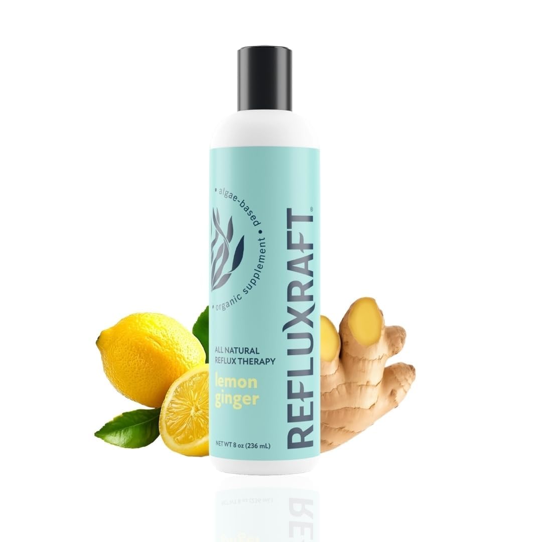 Acid Reflux Therapy with Organic Alginate, Rapid & Long Lasting Gerd, LPR & Digestion Symptom Support, Zero Sugar, Gluten Free, Low Sodium, Lemon Ginger Flavor, 47 Gel Servings, 8 OZ Bottle