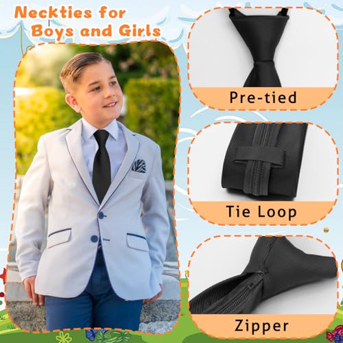 Boys Tie Pre-tied 14'' Ties for Kid Boys, Adjustable Zipper Skinny Neckties for School Uniforms Graduation4