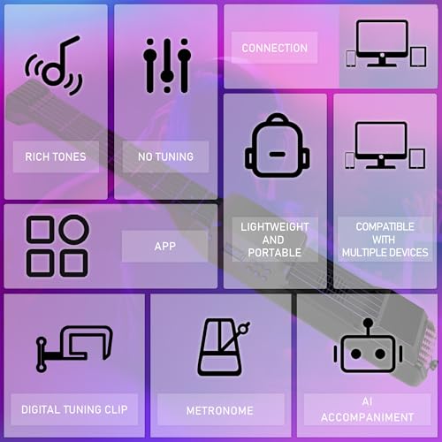 Chitarra Intelligente SG7, Chitarra 12 Tasti Tutto-in-Uno Autoapprendimento con Capotasto Digitale & App IA, Nessun Accordatore Chitarra Elettrica Portatile per Principianti & Adulti