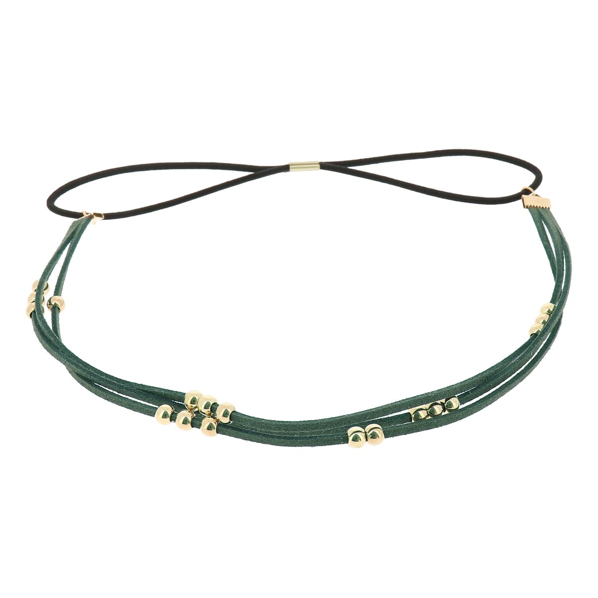 moonbow Haarband für Damen, Eukalyptusgrün, Perlen, goldfarben und Wildlederimitat, schmal, Einheitsgröße, Kopfband, Hochzeit, Vintage, Boho, Hippie Chic