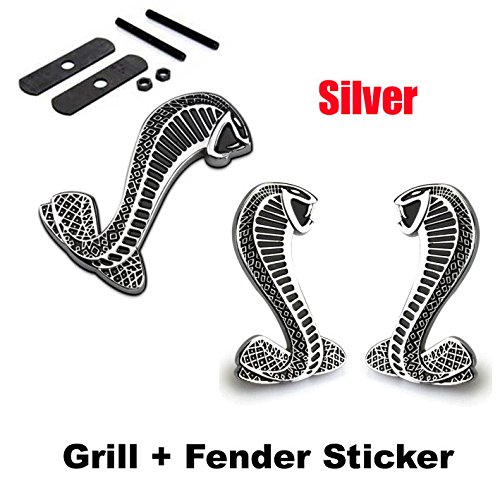 2pcs Sets AM102 Cobra Front Grille Silver + Back Sticker Car Emblem Badge For Ford Mustang Shelby Cobra