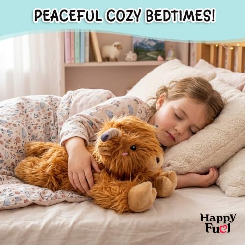 Image of Highland Cow Microwavable Stuffed Animal - 1.5 lb Unscented Heating Pad Plush, Soft Cozy Cute Cow Toy for Relaxation and Comfort, Gift for Women, Girls, Adults & Kids by Happy Fuel