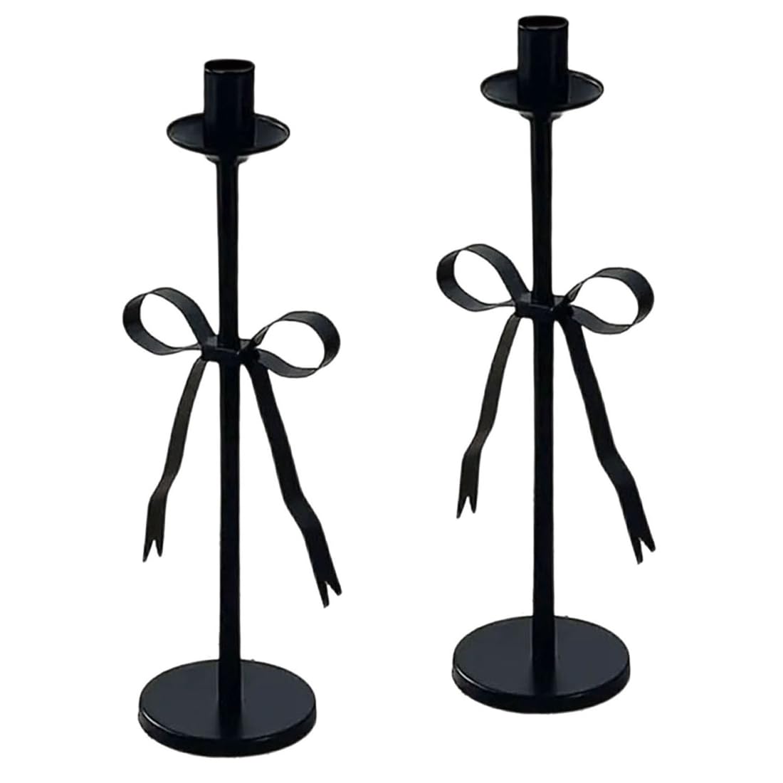Vjsujehgy Candle Sticks Holders Set of 2 Weighted Bow Taper Black Candlestick Holder for Home Decor Mantel Wedding Parties