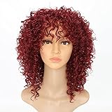 Afro Curly Wigs Wine Red Hair for Women's Fashion Hair Extensions Afro Curly Wig Kinky Curly Hairstyle Look Same with Human Hair Wigs 14 inch