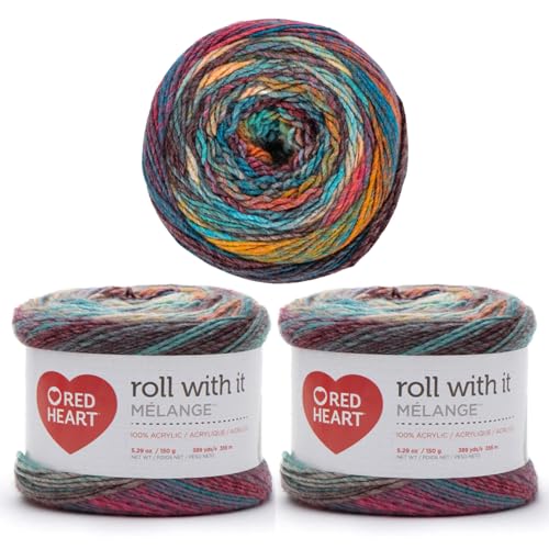 Image of Red Heart Roll with It Melange Show Time Yarn - 3 Pack of 150g /5.3oz - Acrylic - 4 Medium (Worsted) - 389 Yards - Knitting /Crochet