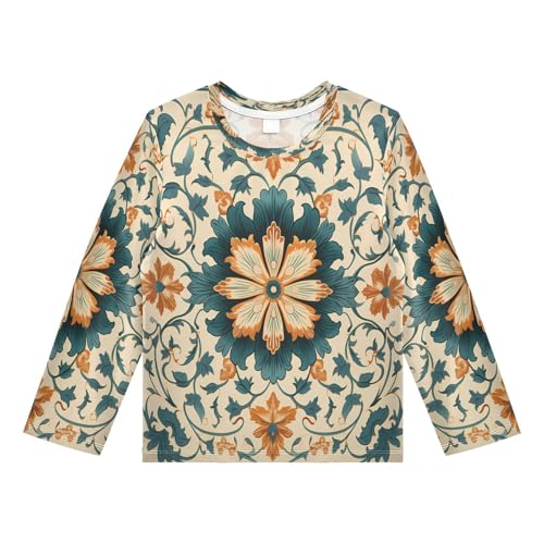 Boys Rash Guard Swim Shirt Long Sleeve UPF+ 50 Sun Shirts Quick Dry Shirt Floral Bohemia for Toddler Kids