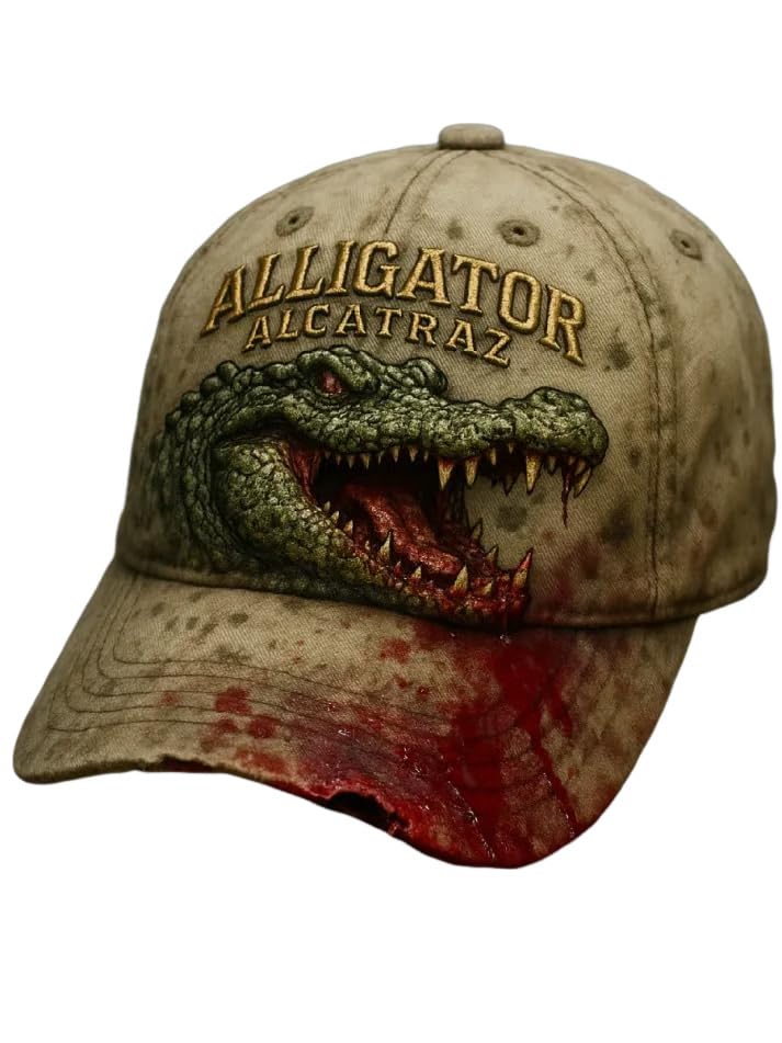 Vintage Alligator Alcatraz Fun Florida Everglades Art Casual Print Hat Alligator Alcatraz Baseball Cap Horror Bloody Hat Brown