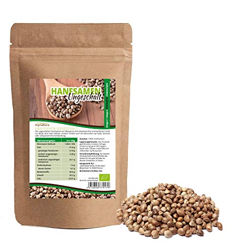 Mynatura Bio Hanfsamen ungeschält 1000g – Rohkostqualität – Vegan – Glutenfrei – Omega-3 & Omega-6 – Ballaststoffreich – Eiweißquelle – Ohne Zusätze – DE-ÖKO-044 – Naturprodukt (1000g)