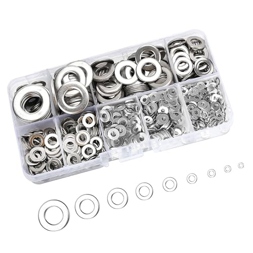 Rondelles plates en acier inoxydable - Assortiment de 800 pièces pour fixations