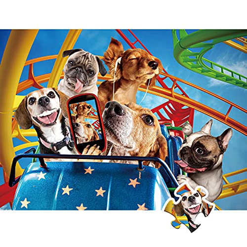 HXMARS Dogs Jigsaw Puzzles 500-Pieces: Entertainment Dog Selfie Jigsaw with Puzzle Savers, Pet in Amusement Park Puzzle, 20.5 L X 15 W