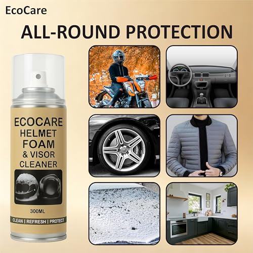 Image of EcoCare Helmet Cleaner | Waterless Visor Cleaning Spray for Inner Liner and Pads | 100% Safe for Hair & Skin |Anti-Fog Deodorizing Formula for Deep Cleaning & Visibility Boost for Riders 300ML