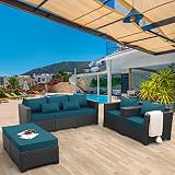 Rattaner Patio Furniture Set 5-Piece Outdoor Furniture Sets Patio Couch Outdoor Chairs Patio Ottoman