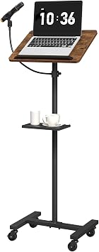 MAHANCRIS Podium Stand with Microphone Stand, Mobile Lectern and Laptop Desk with Storage Tray, 28.9-42.7 Inch Adjustable Height Portable Podium for Classroom, Conference Room, Rustic Brown LPHR4001