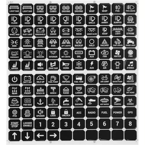 120 PCS Universal Switch Label Stickers – Waterproof Light Switch Decal Kit Compatible with 6/8 Gang Control Panels for Car, Truck, Boat, RV Modifications