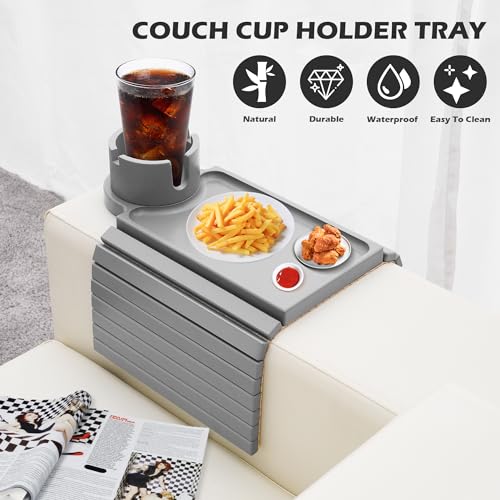 image for GHKINMAL Couch Cup Holder Tray, Large Couch Arm Table with 360° Ratat