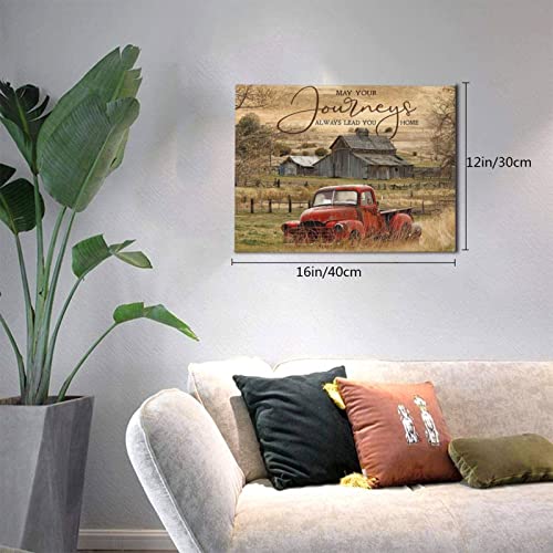 Fimtise Barn Pictures Wall Decor Red Truck Farmhouse Canvas Painting Vintage Car Wall Framed Posters Home For Living Room Bedroom Bathroom Decoration 12X16Inch #TOP2