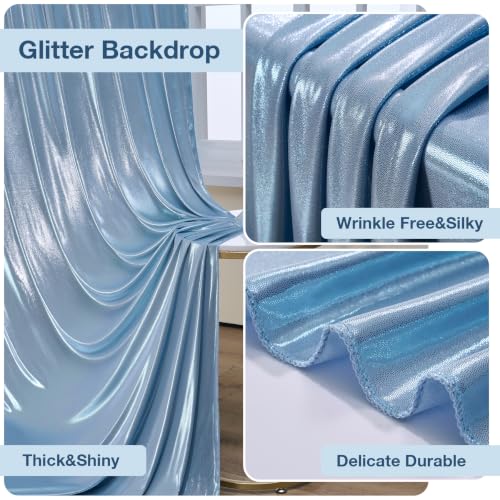 Image of 20x10ft Wrinkle Free Dusty Blue Sequin Backdrop Curtain for Wedding Parties