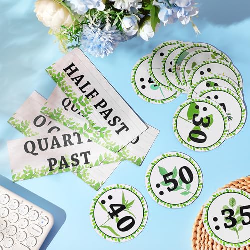 Relaxweex 16 Pcs Telling Time Bulletin Boards Eucalyptus Analog Clock Practice Learning to Tell Time Magnetic Number Labels for Back to School Teacher Education Supplies Classroom Decorations(Eucaly) - Image 4