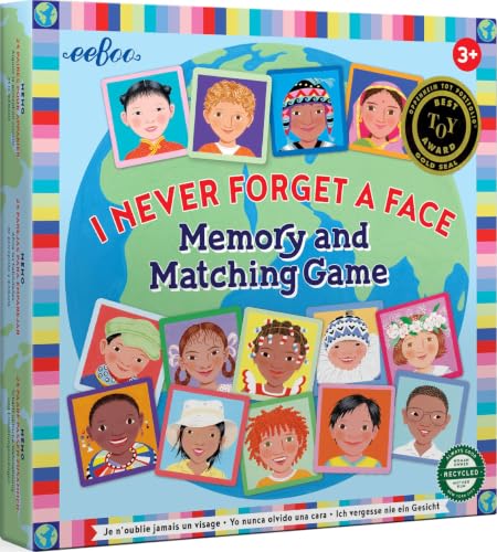 eeBoo I Never Forget a Face Memory & Matching Game, Ages 3+ for 1-4 Players | Game sharpens recognition, concentration & memory skills. Includes 48 tiles, 24 pairs. Engaging play for the whole family